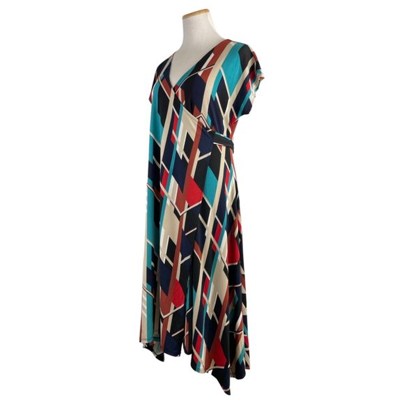 Motherhood Maternity Dress Geometric Print Wrap Style Stretch Knit Size Medium - Picture 3 of 5